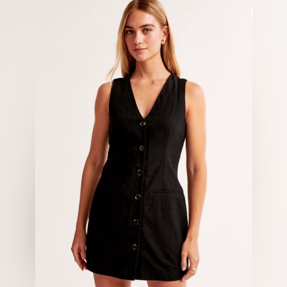 Medium Tall Abercrombie & Fitch Black Button-Front Mini Dress
